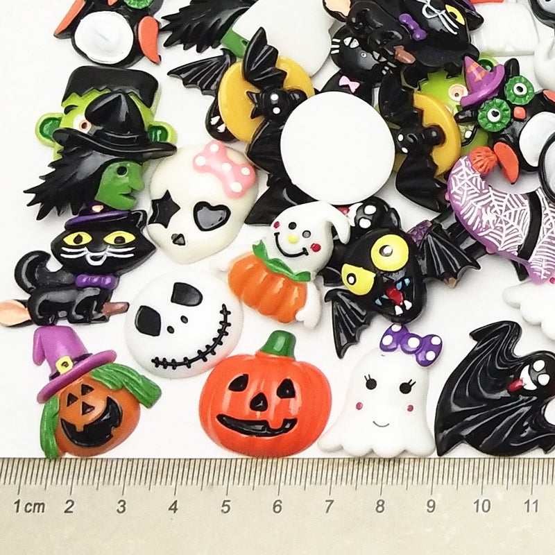 Dandan DIY 20/50/100pcs Mix Lots Halloween Pumpkin Skeleton Owl Bat Cat Resin Flatback Button Art Album Flatback Scrapbooking Embellishments DIY Decoration Scrapbooking Craft Accessory (20) - Image 4